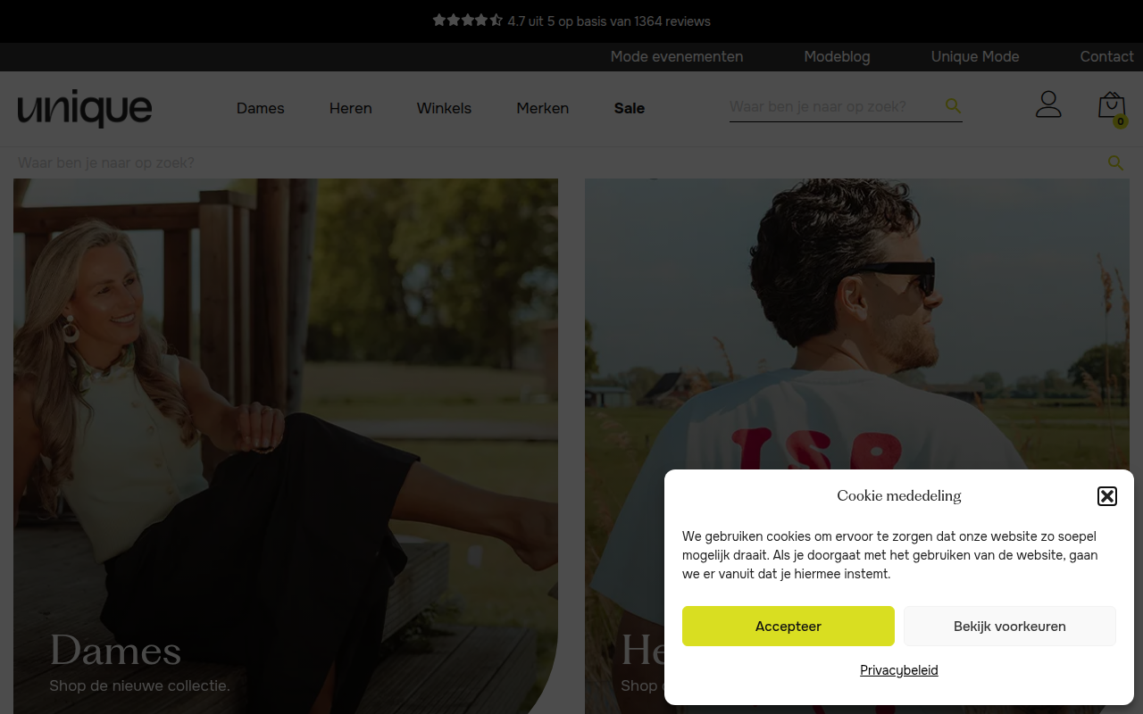 Screenshot van uniquemode.nl