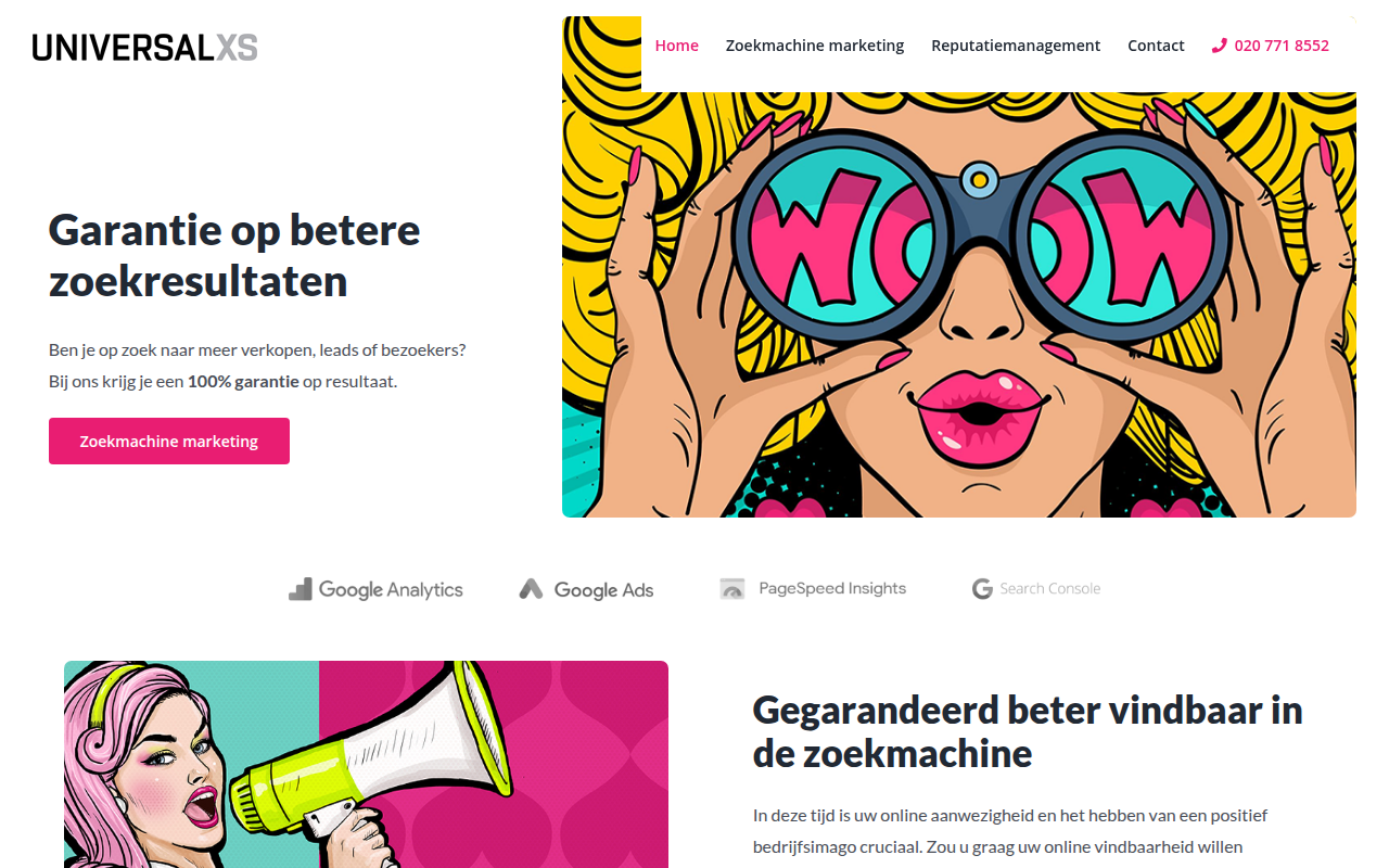 Screenshot van universalxs.nl