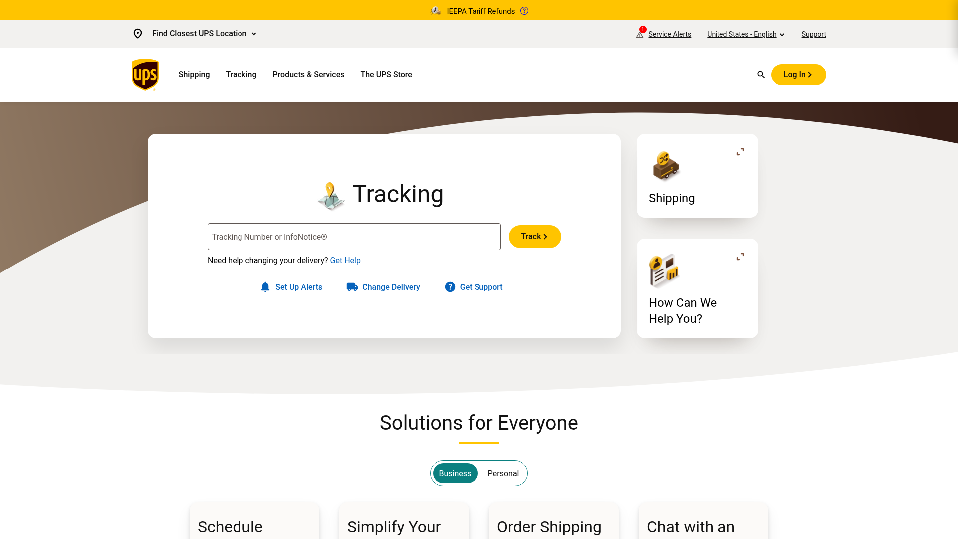 Screenshot van ups.com