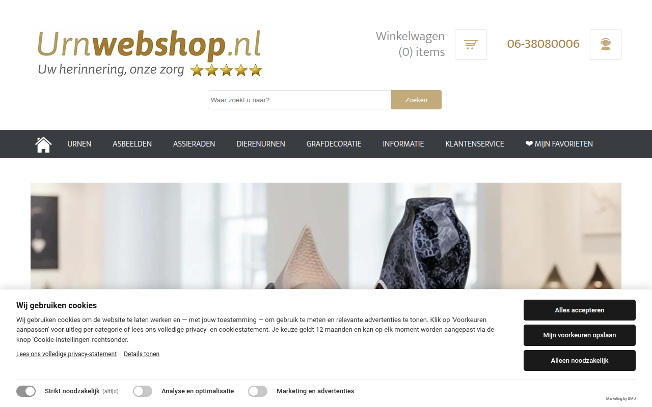 Screenshot van urnwebshop.nl