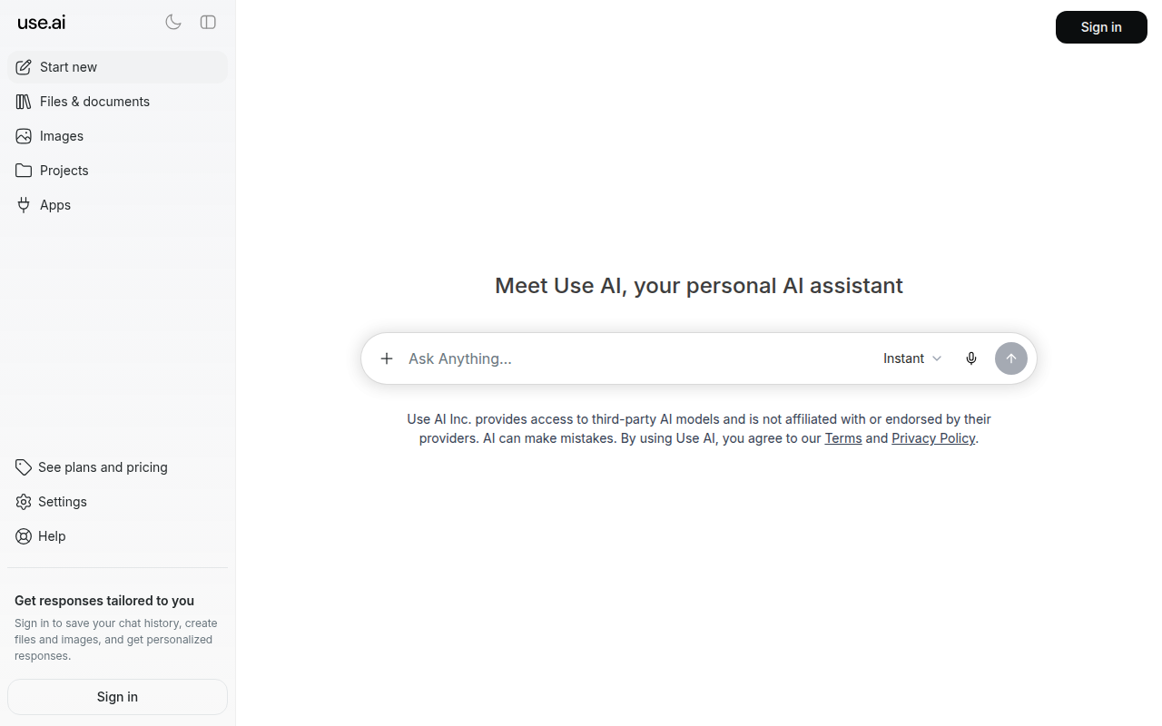 Screenshot van use.ai