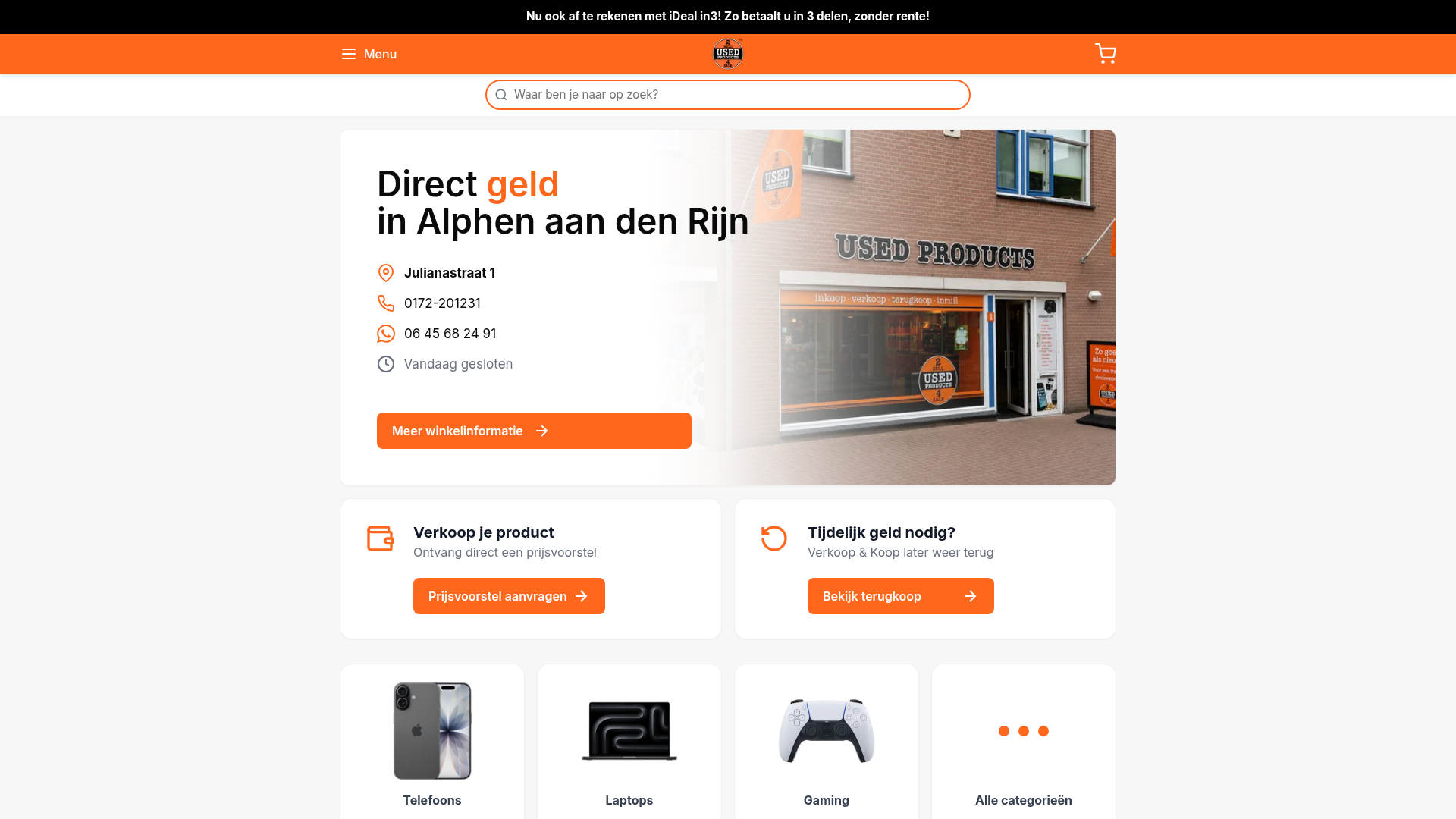 Screenshot van usedproductsalphen.nl