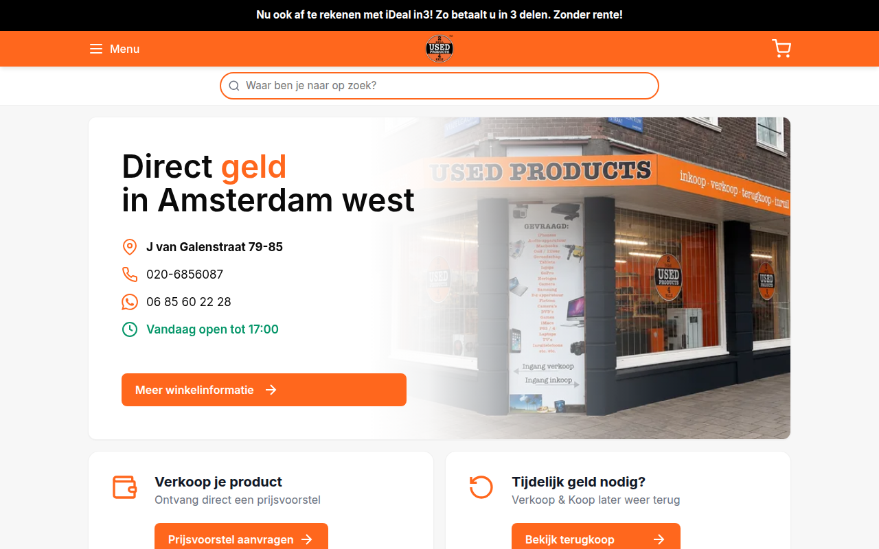 Screenshot van usedproductsamsterdamwest.nl