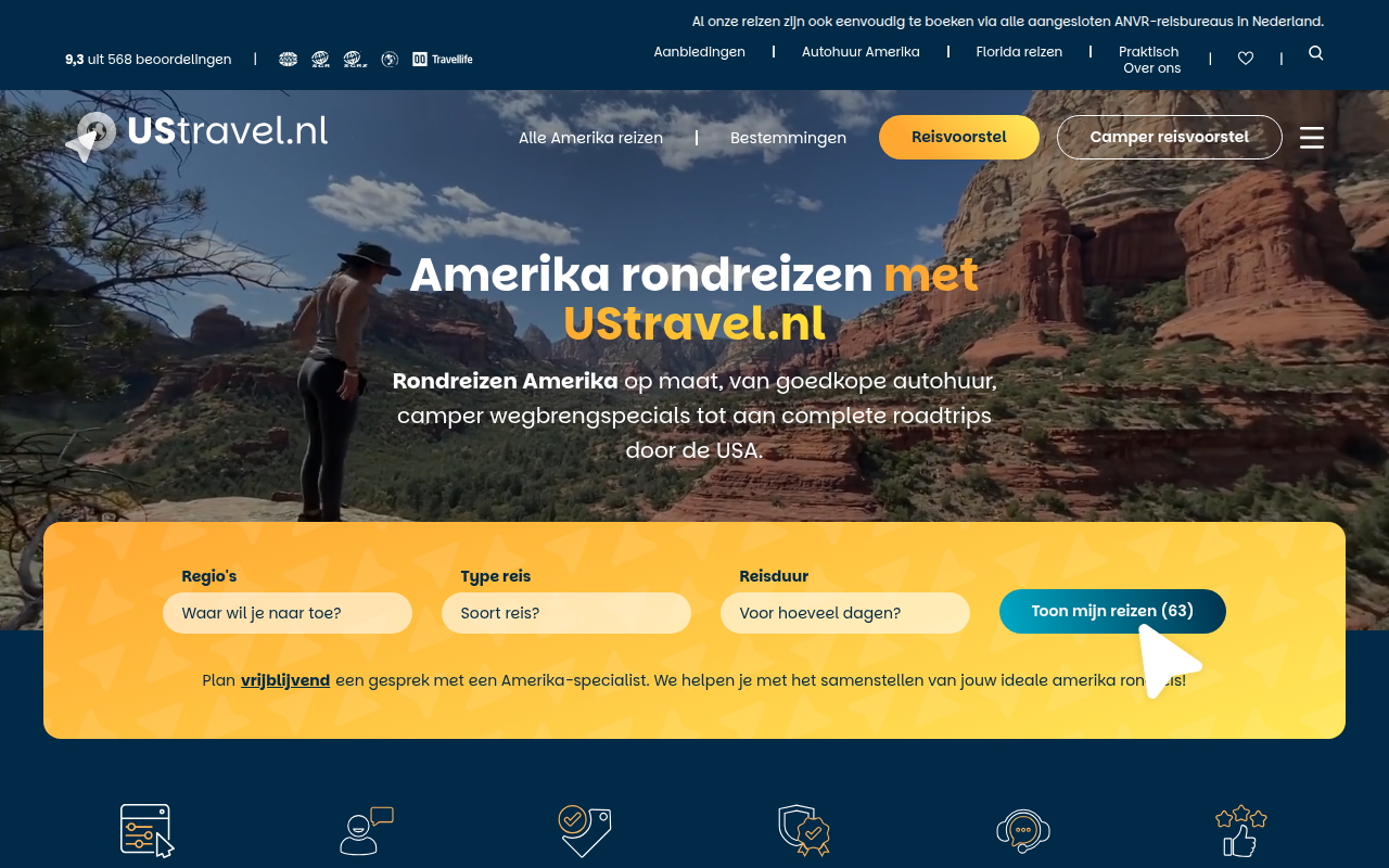 Screenshot van ustravel.nl