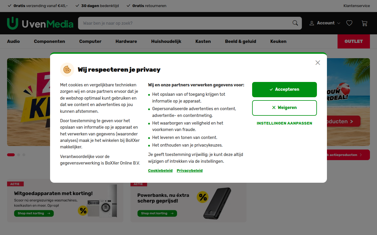 Screenshot van Uven Media - Dé elektronica discounter