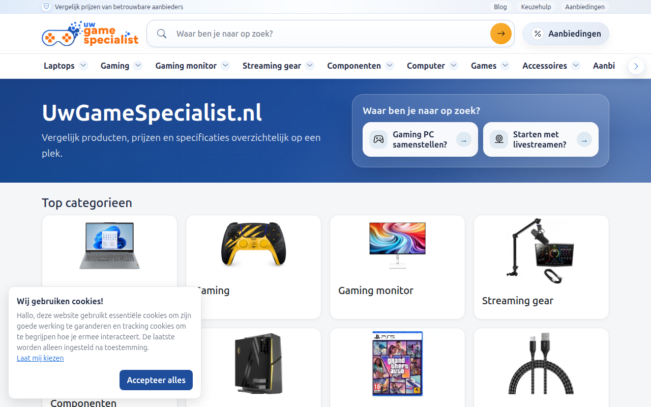 Screenshot van uwgamespecialist.nl