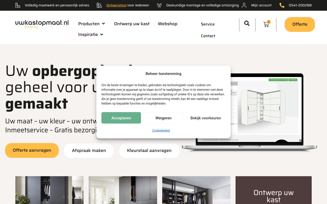 Screenshot van uwkastopmaat.nl