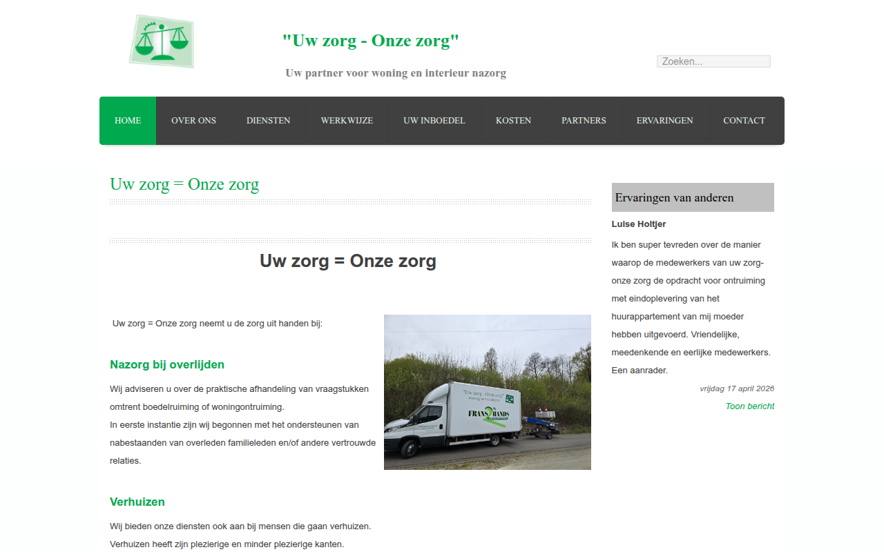 Screenshot van uwzorg-onzezorg.nl