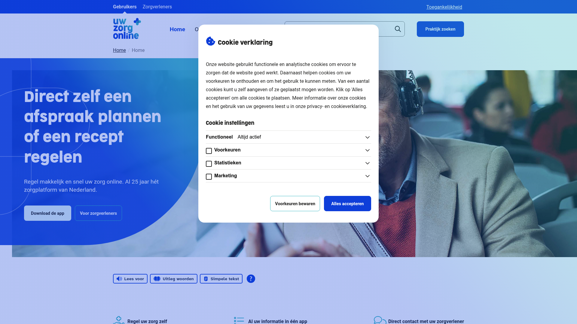 Screenshot van uwzorgonline.nl