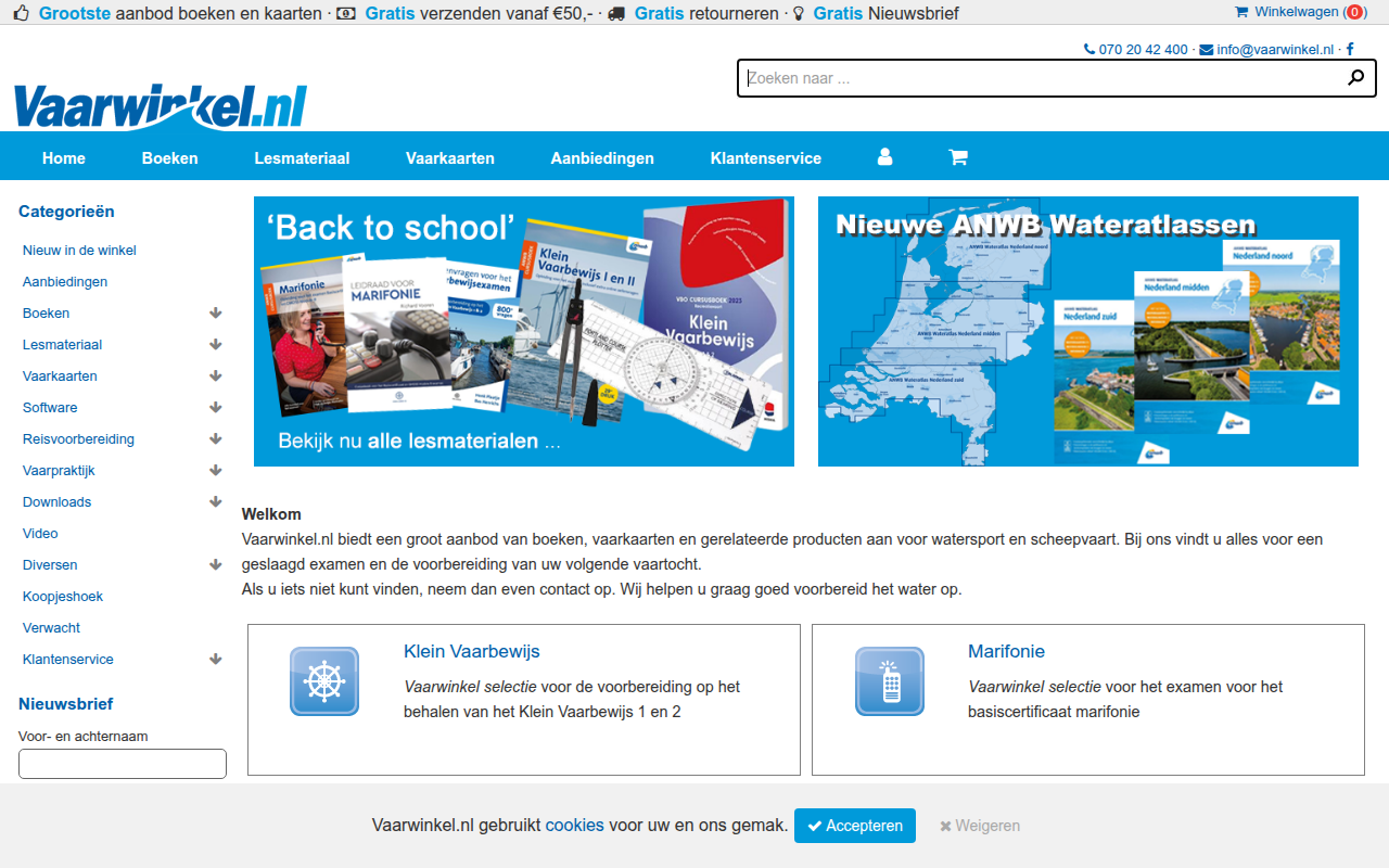 Screenshot van vaarwinkel.nl