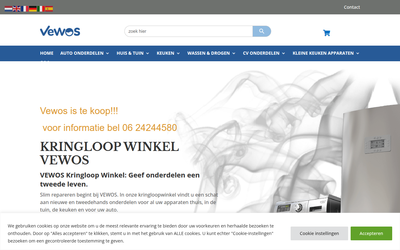 Screenshot van vaatwasserenwasmachineonderdelen.nl