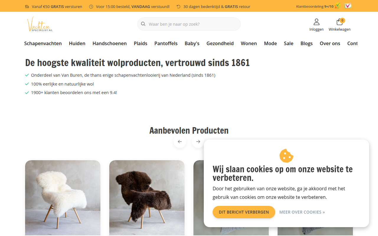 Screenshot van vachtenspecialist.nl