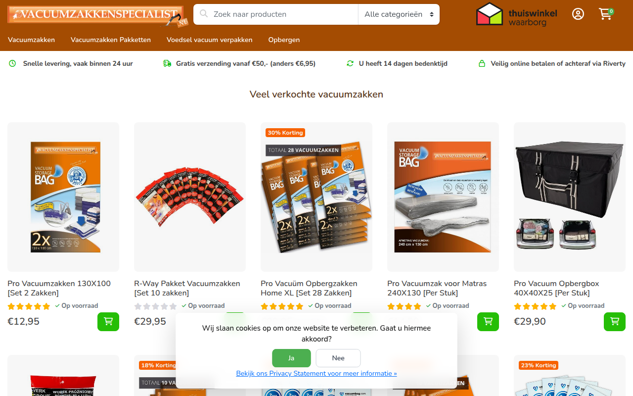 Screenshot van vacuumzakkenspecialist.nl