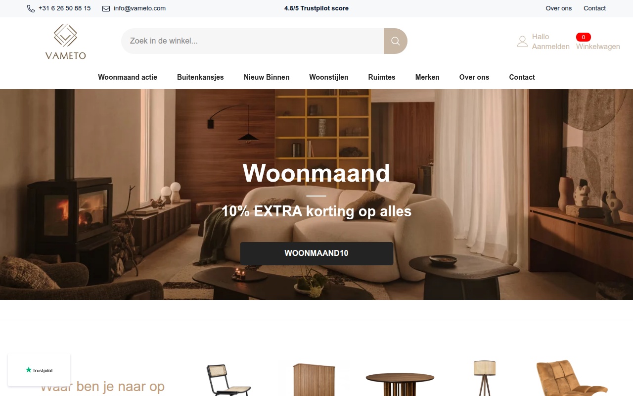 Screenshot van vameto.com