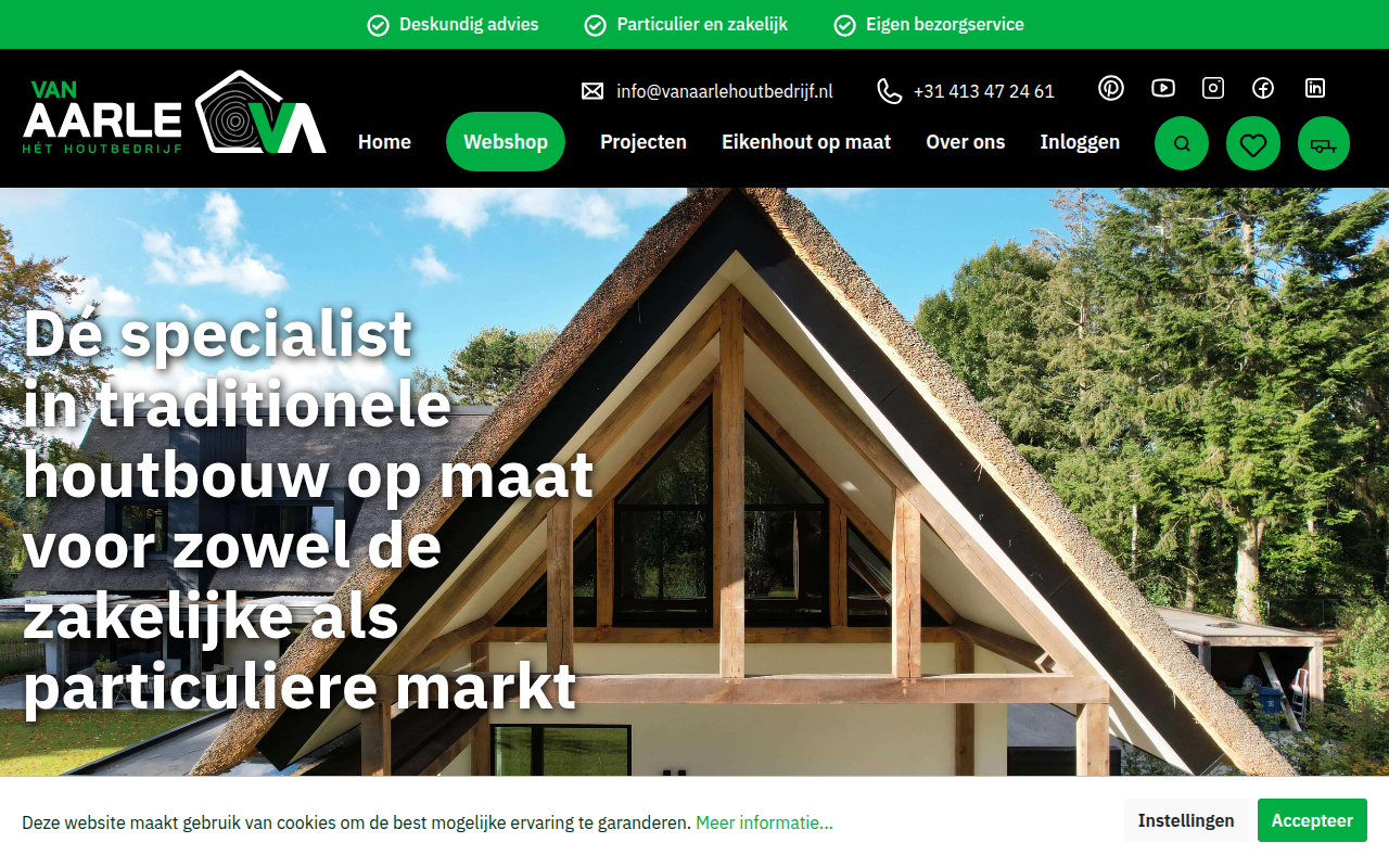 Screenshot van vanaarlehoutbedrijf.nl