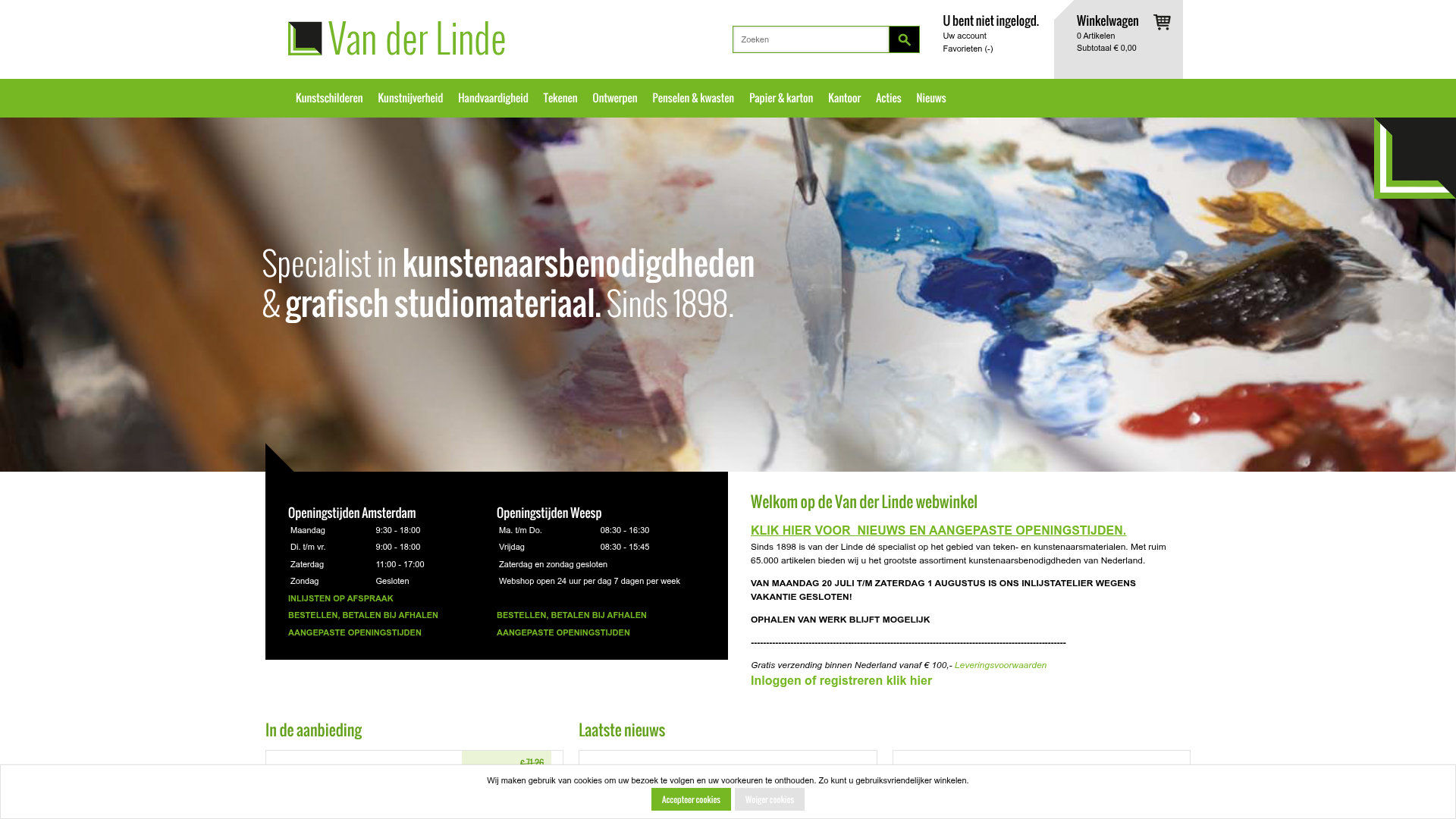 Screenshot van vanderlindewebshop.com