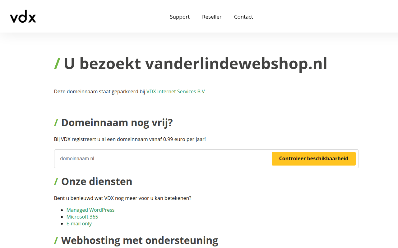 Screenshot van vanderlindewebshop.nl