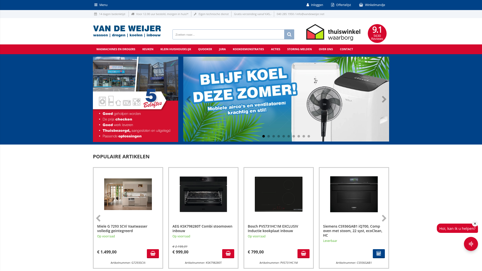 Screenshot van vandeweijershop.nl