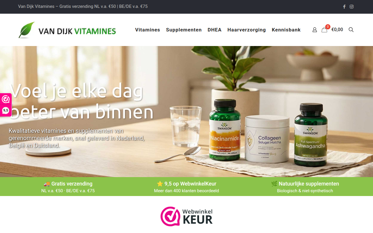 Screenshot van vandijkvitamines.nl