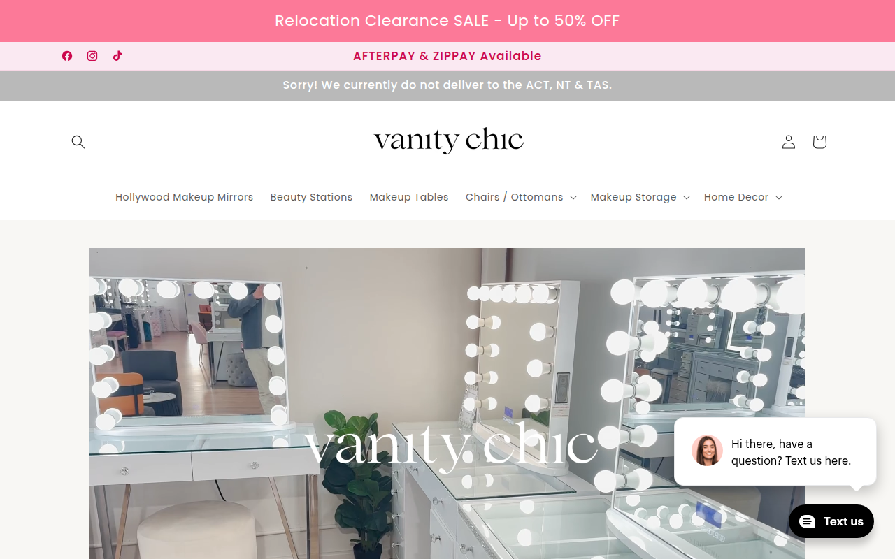 Screenshot van vanitychic.com.au
