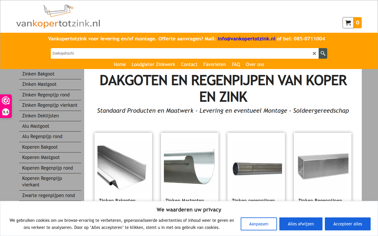 Screenshot van vankopertotzink.nl