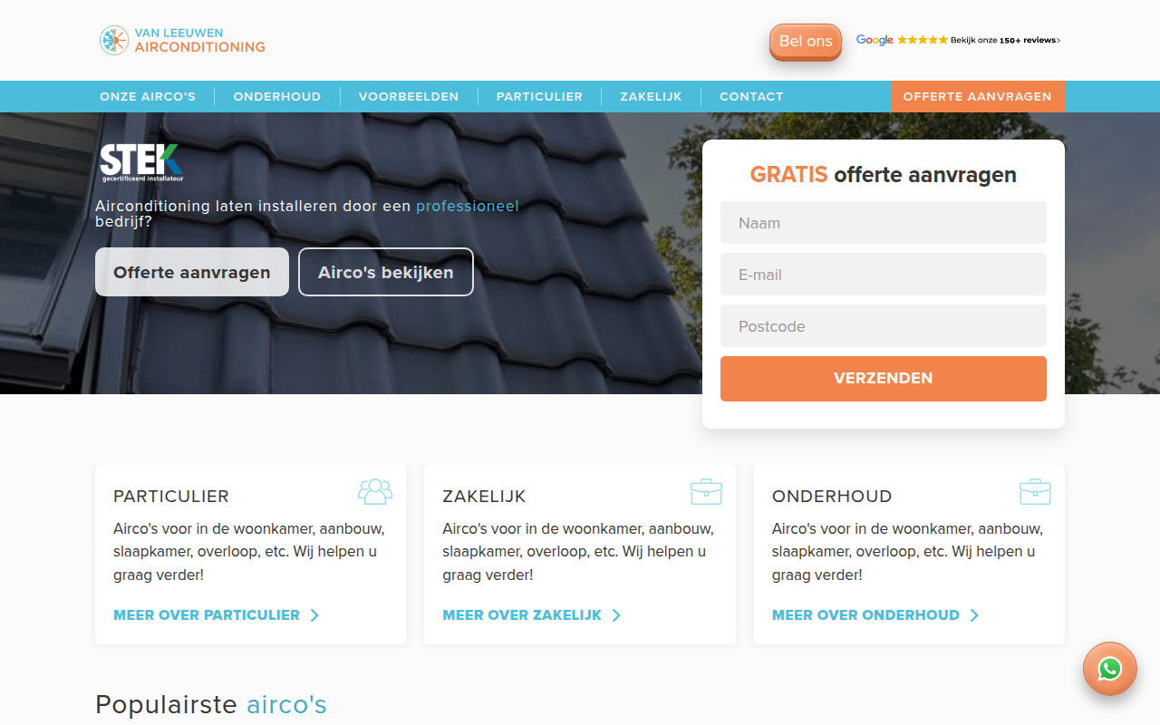 Screenshot van vanleeuwenairconditioning.nl