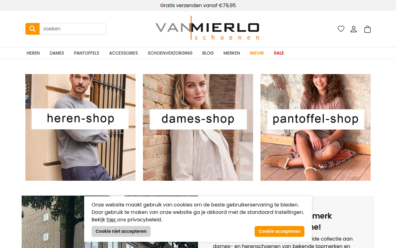 Screenshot van vanmierloschoenen.nl