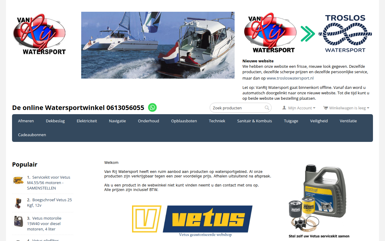 Screenshot van vanrijwatersport.nl