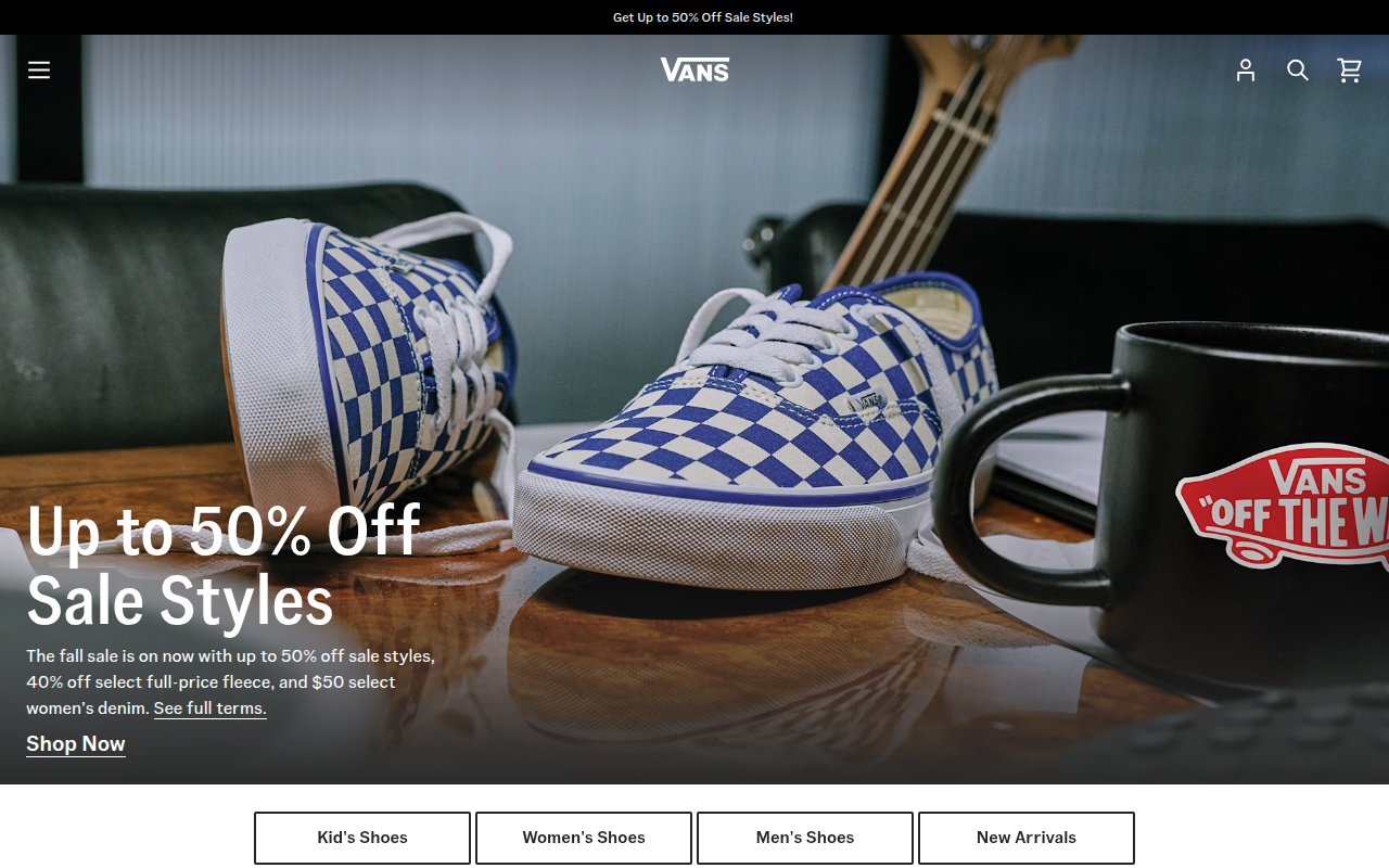Screenshot van vans.com