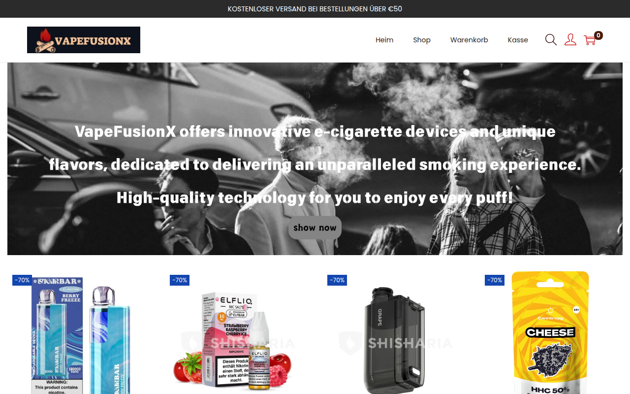 Screenshot van vapefusionx.com