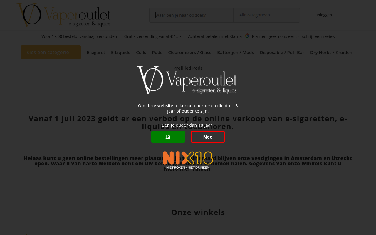 Screenshot van vaperoutlet.nl
