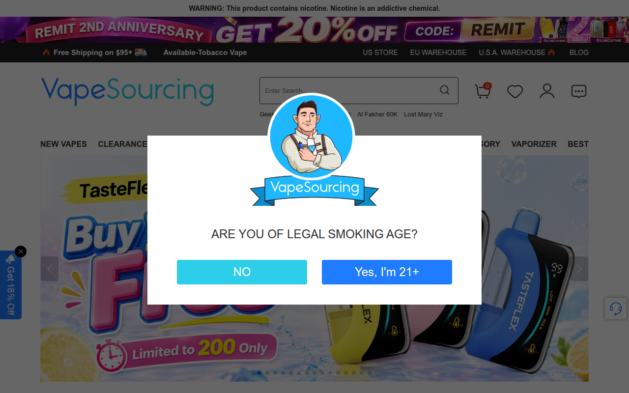Screenshot van vapesourcing.com