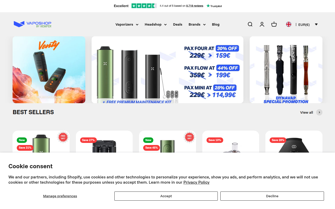 Screenshot van vaposhop.com