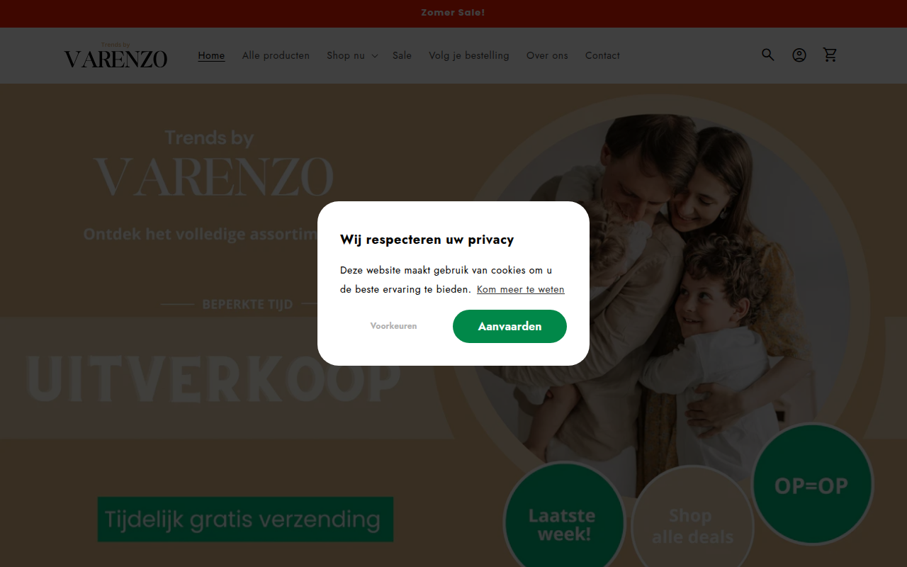 Screenshot van varenzo.nl
