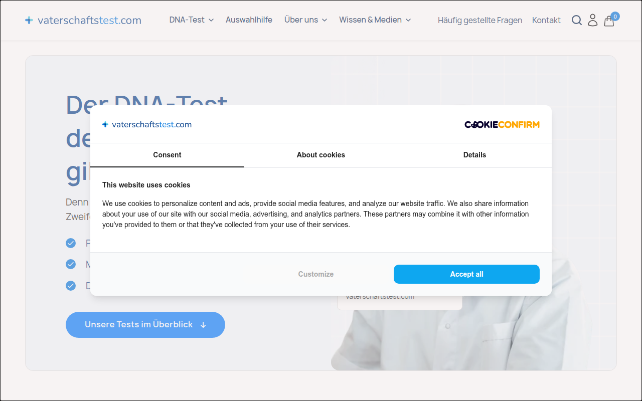Screenshot van vaterschaftstest.com