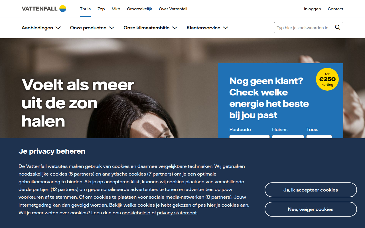 Screenshot van vattenfall.nl