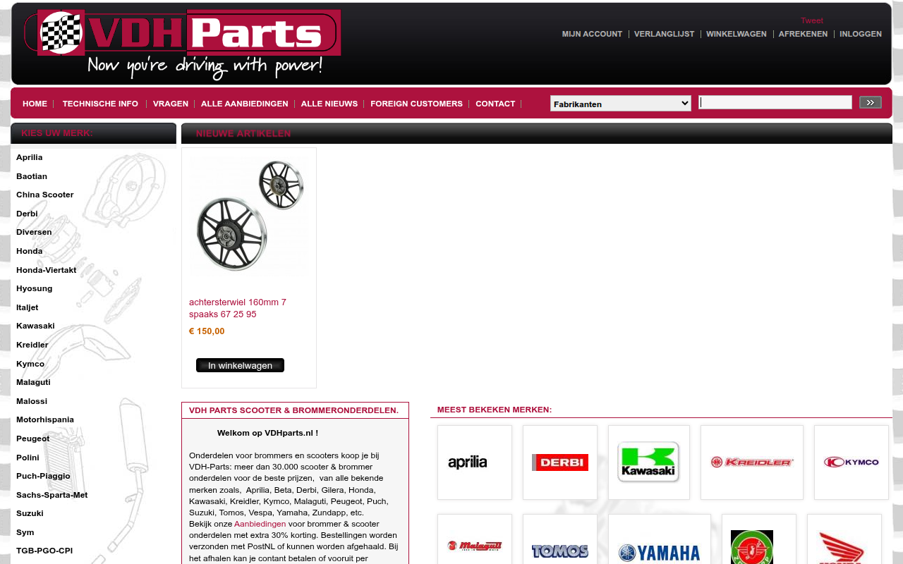Screenshot van vdhparts.nl