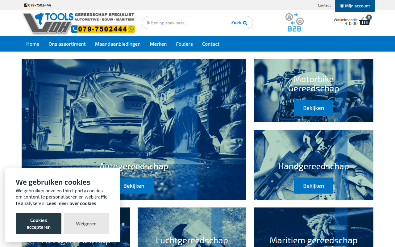 Screenshot van vdhtools.nl