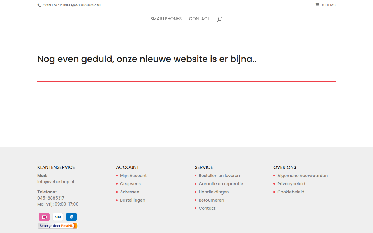 Screenshot van veheshop.nl