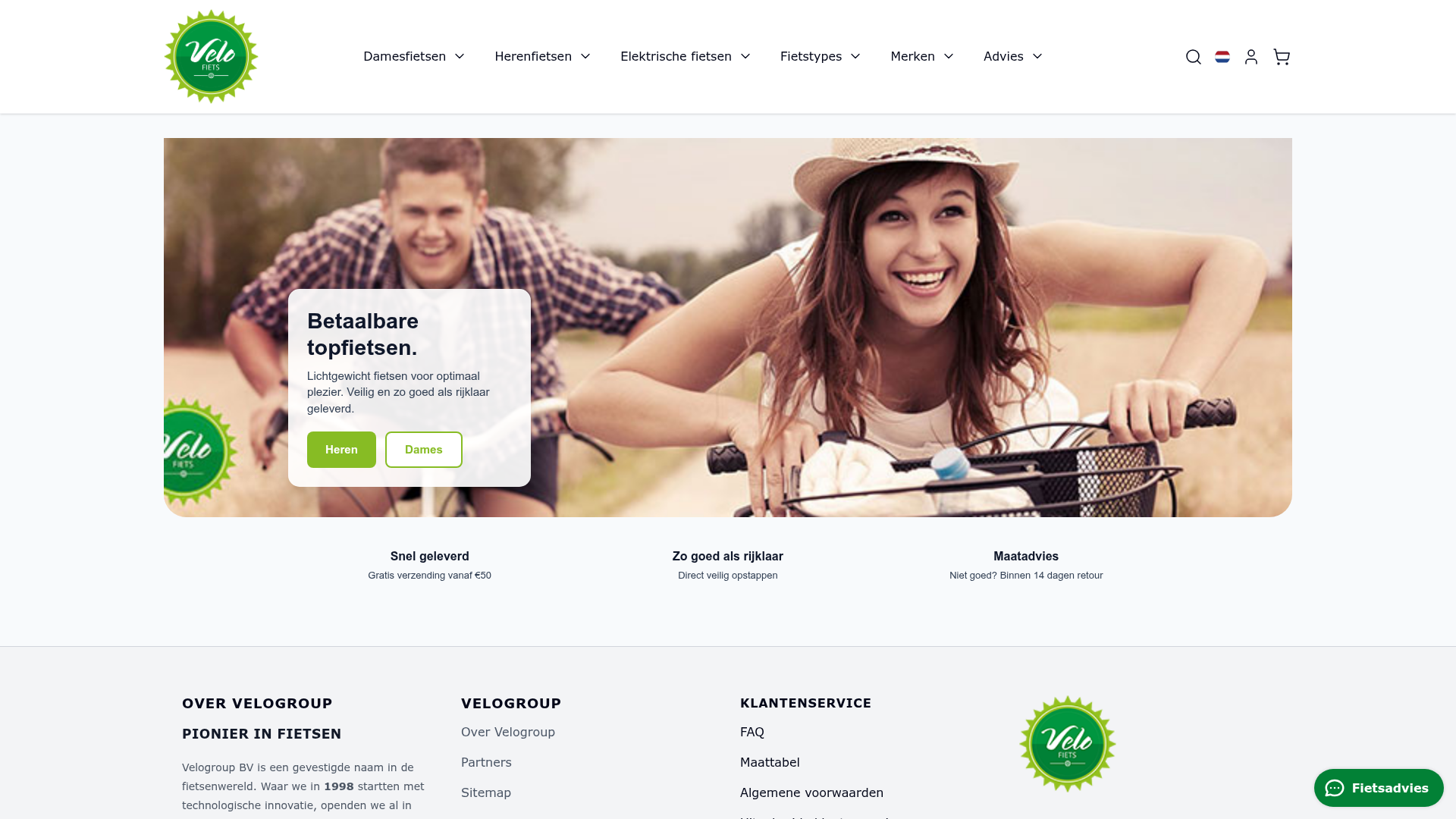 Screenshot van velofiets.nl