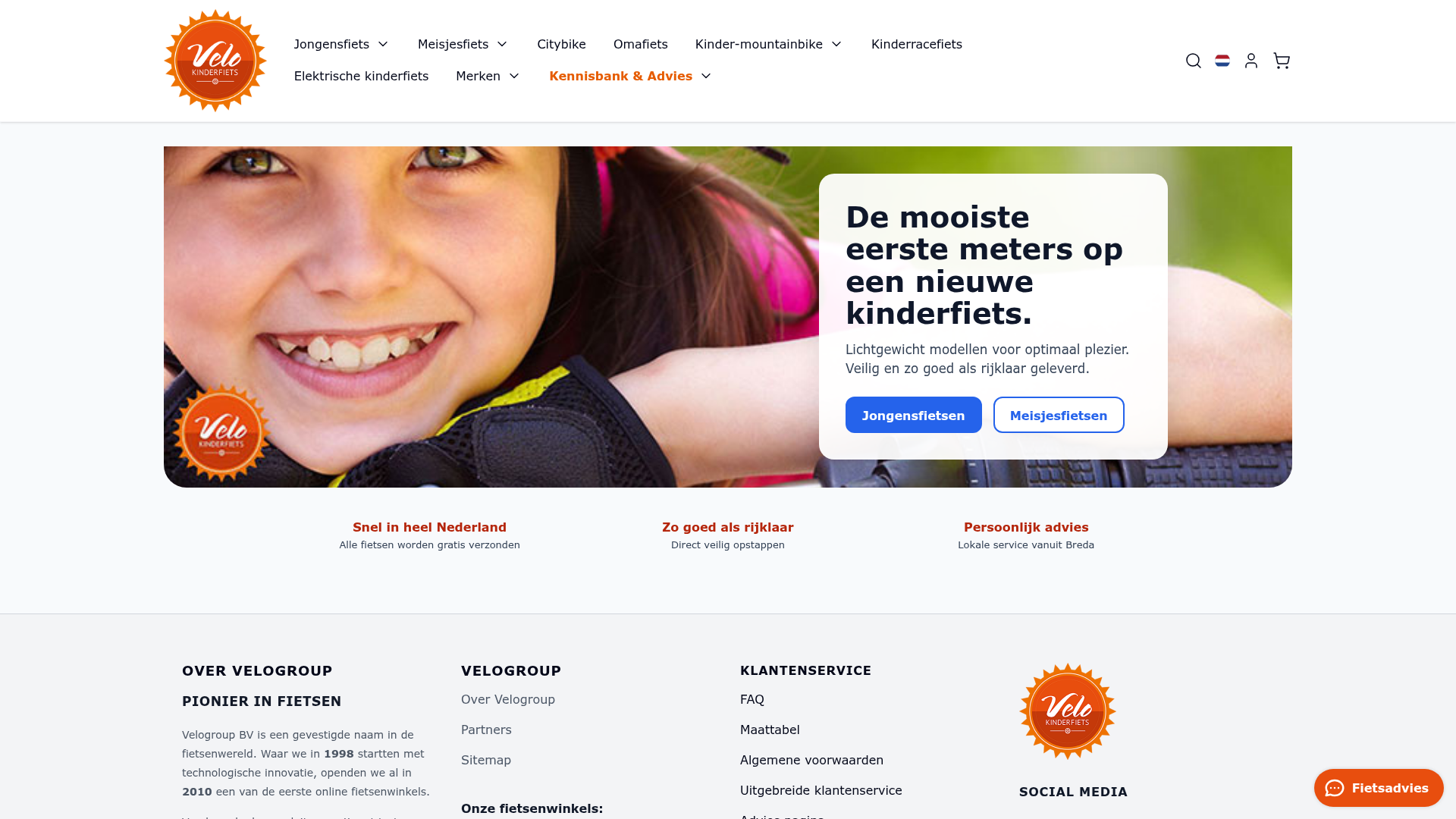 Screenshot van velokinderfiets.nl