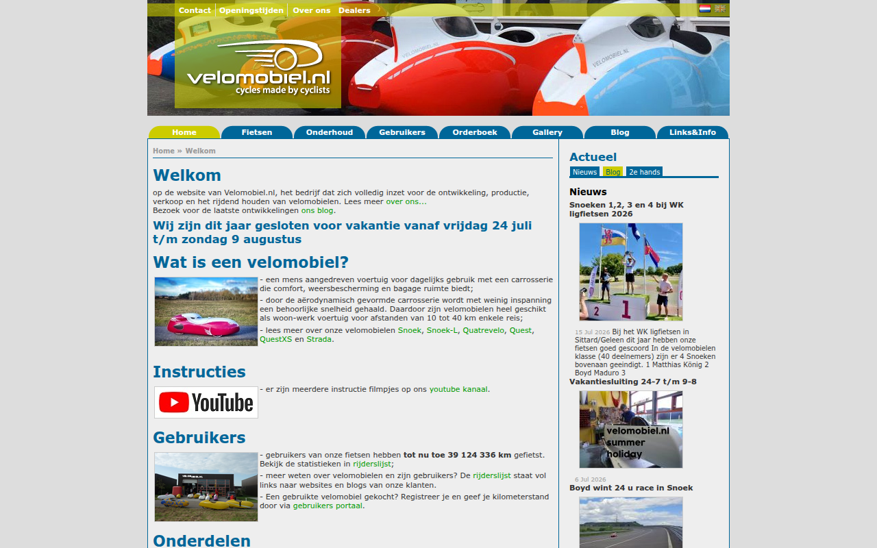 Screenshot van velomobiel.nl