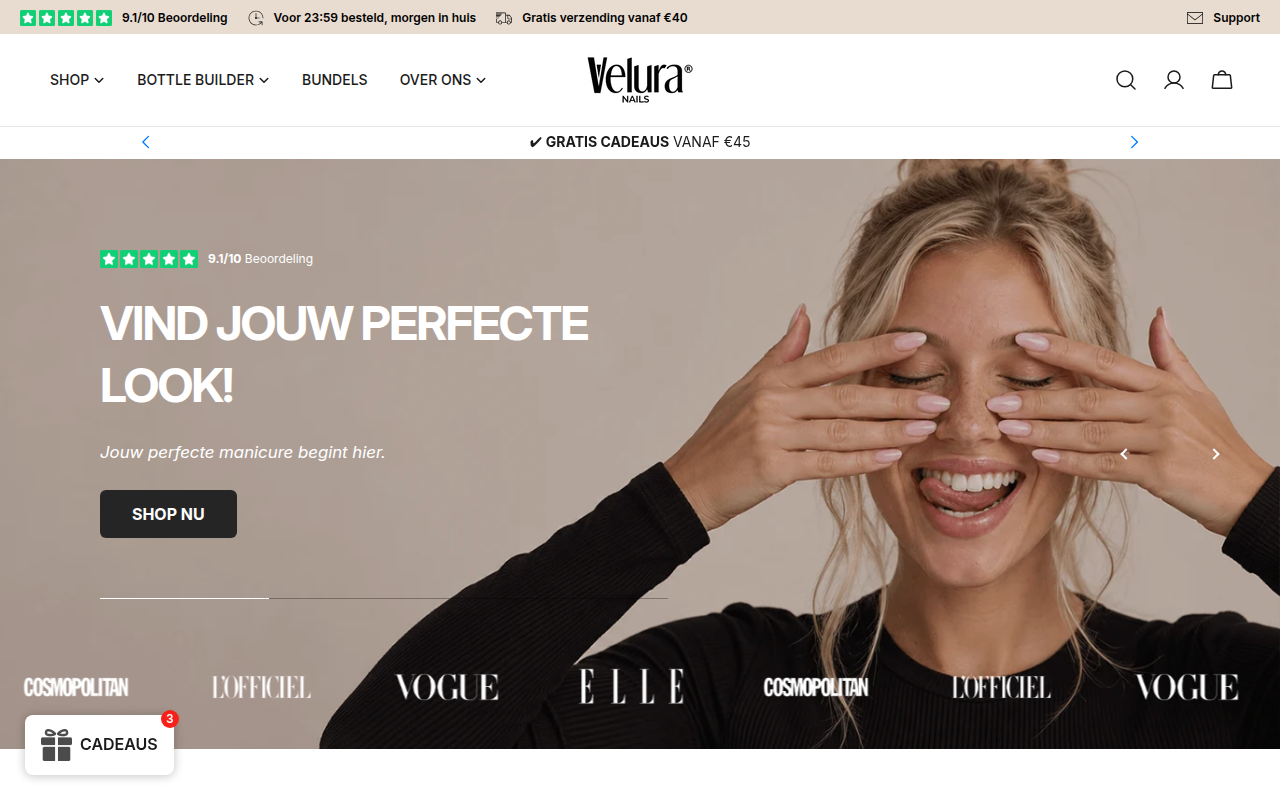 Screenshot van veluranails.com