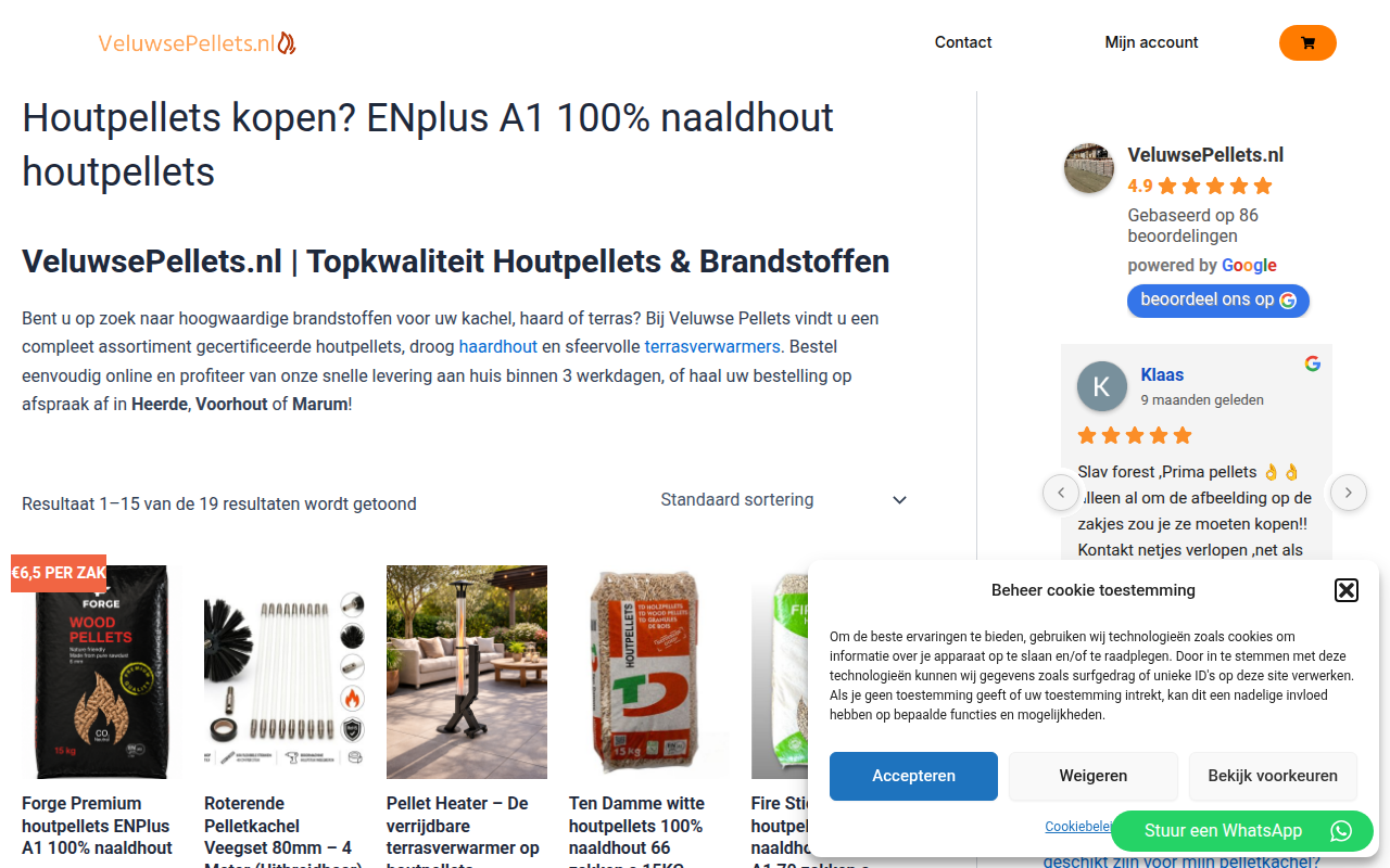 Screenshot van veluwsepellets.nl