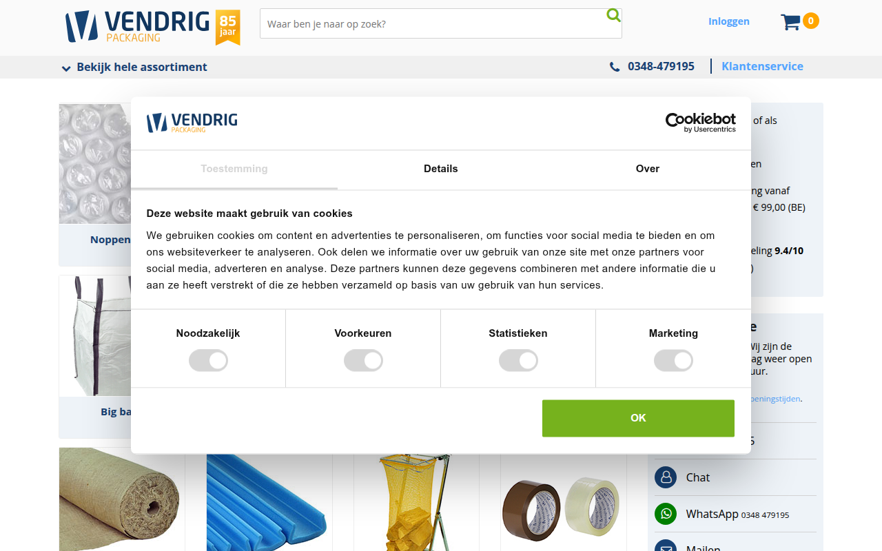 Screenshot van vendrigpackaging.com