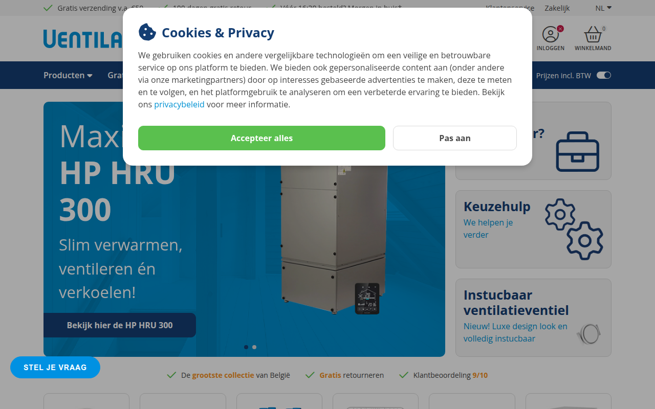 Screenshot van ventilatieland.be