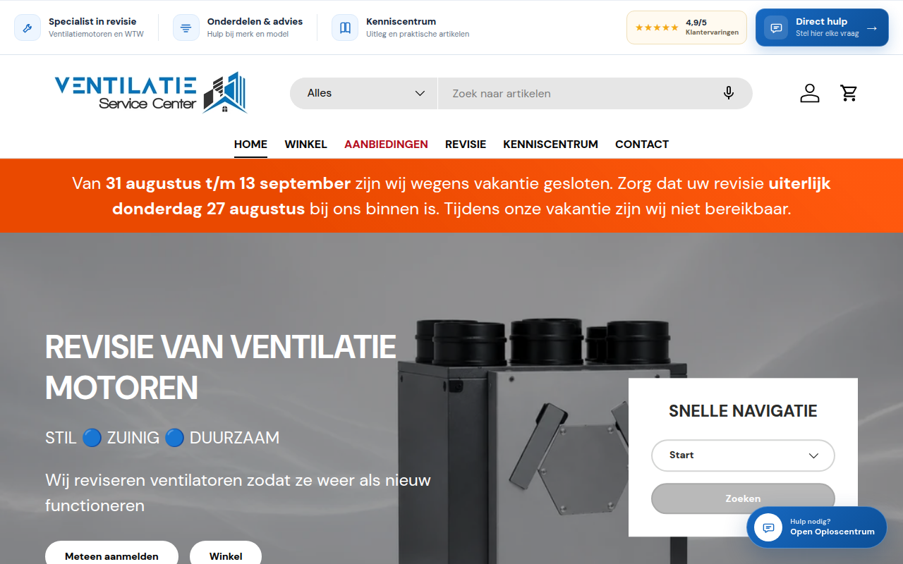Screenshot van ventilatieservicecenter.nl