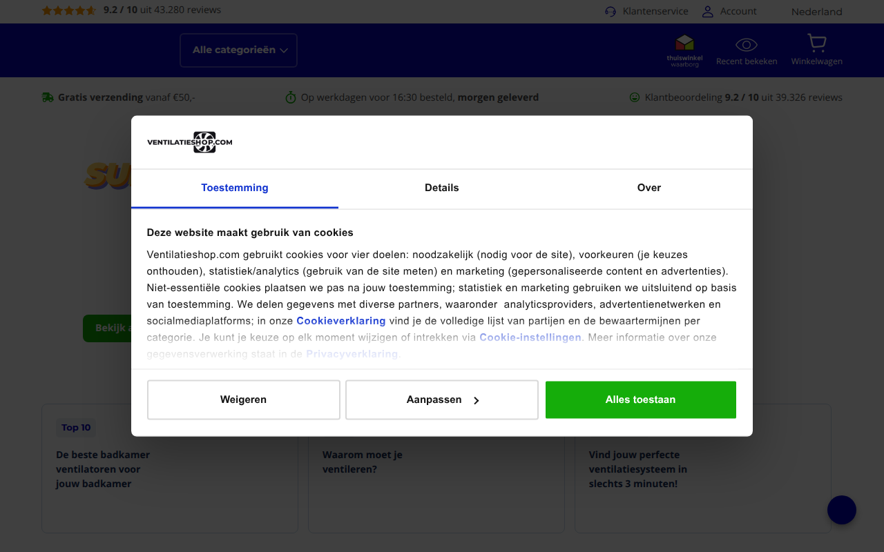 Screenshot van ventilatieshop.com