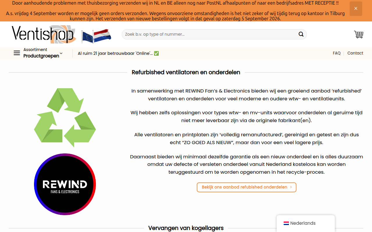 Screenshot van ventishop.eu