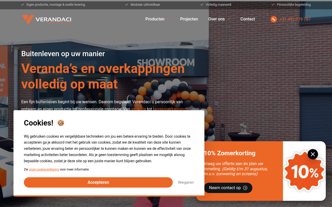 Screenshot van verandaci.nl
